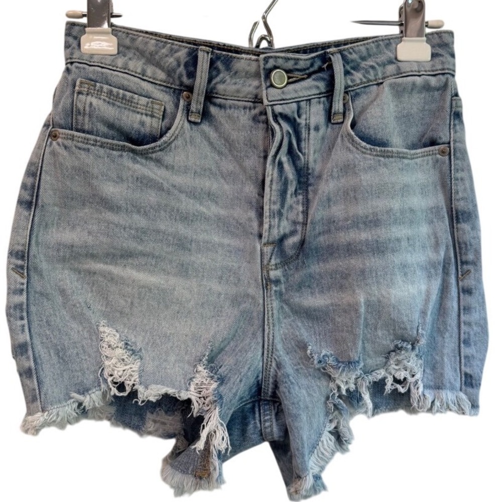 Good American Bombshell Denim Shorts High Rise Distressed Frayed Size 2/26‎